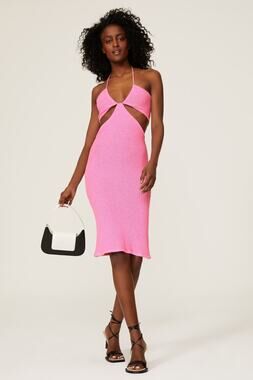 VICTOR GLEMAUD Pink Cotton Knit Middle Cutout Halter Necktie Dress size XS